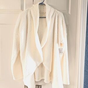 NWT Lucky Brand Soft Faux Shearling Open Front Cardigan Ivory Large